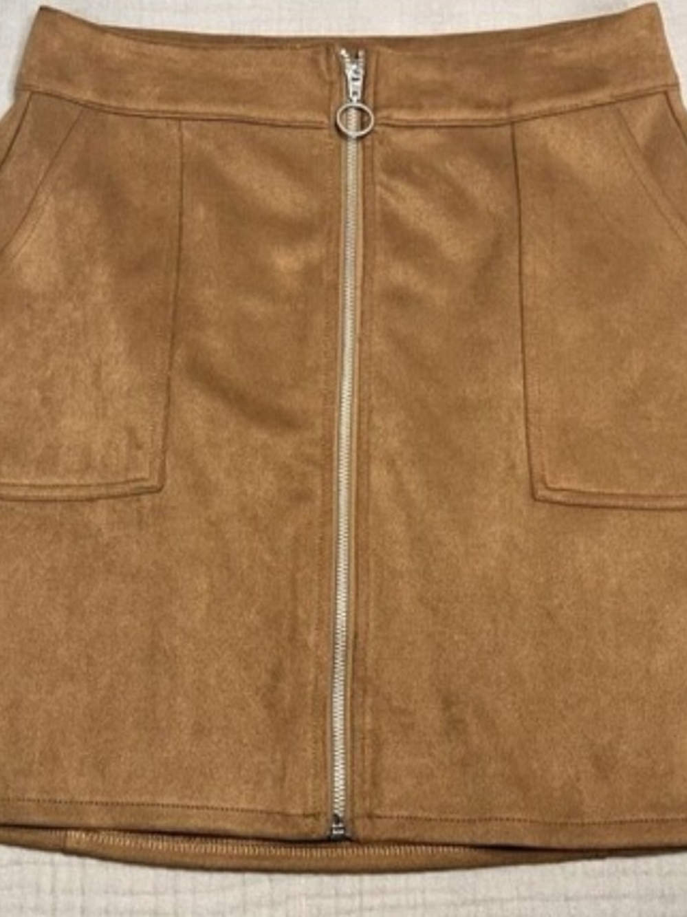 Maurices Faux Suede Front-Zip Mini Skirt in Tan 10